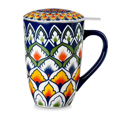 Produktbild von vancasso Becher Set, 1-tlg Porzellan Tasse mit Siebeinsatz & Deckel, für Tee, Kaffee, Pechgrün