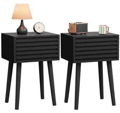 Produktbild von Nachttisch Nachttischset Beistelltisch - 2er Set - Massivholzbeine - 35 x 27 x 53 cm - Schwarz - Für Wohnzimmer und Schlafzimmer