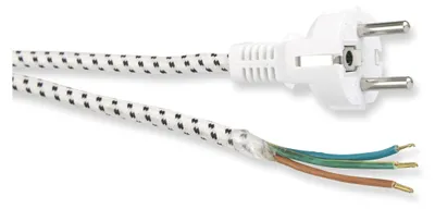 Produktbild von Schutzkontaktkabel hitzebeständig zum Konfektionieren, 3 m, Weiß-Silber, (3*0,75 mm²) Schutzkontaktstecker Hybrid (Typ E/F, CEE 7/7) > lose Kabelenden