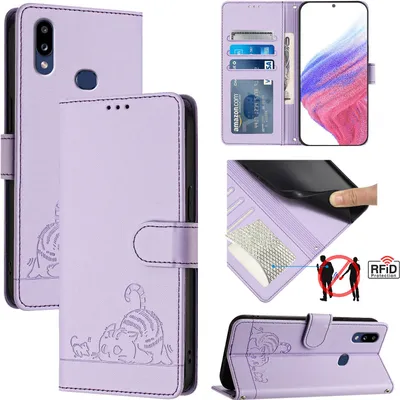 Produktbild von Leder Hülle für Samsung Galaxy A10S / M01S Süße Katze Flip Case Brieftasche Schutzhülle mit Standfunktion Lila