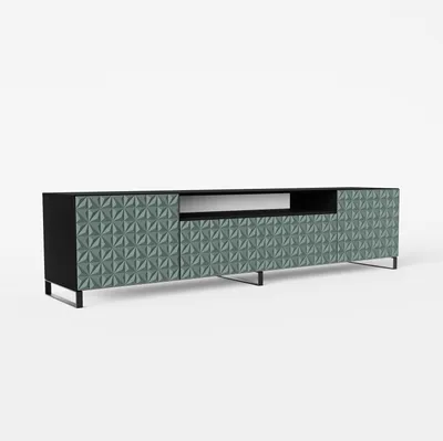 Produktbild von MEBLINI TV-Schrank 200cm Lang - Fernsehschrank - TV Lowboard Industrial - Unterschrank für Fernseher - TV-Unterschrank - TV-Schrank - CALIO - 200x41x53cm - Schwarz Matt/Grün Matt