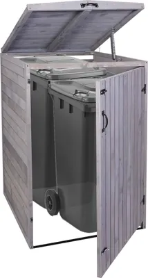 Produktbild von XL 1er-/2er-Mülltonnenverkleidung HWC-H74, Mülltonnenbox, erweiterbar 126x80x98cm Holz MVG  anthrazit-grau