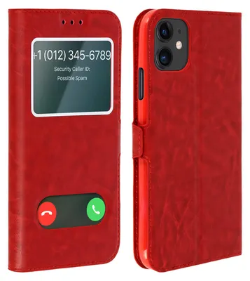 Zdjęcie produktu dla Apple iPhone 11 Flip Cover z podwójnym okienkiem i funkcją podstawki - czerwony