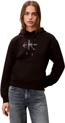 Productafbeelding van Calvin Klein dameshoodie Monologo, gemaakt van katoenen French terry, kleur: zwart