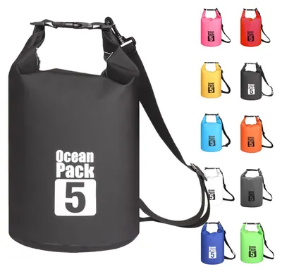 Produktbild von Trockensack Packsack Wasserdichter Beutel - 5 L - Wasserdicht - Schwarz - Mit Rollverschluss