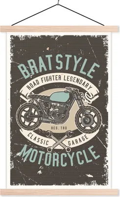 Produktbild von MuchoWow® Textilposter Mancave - Motor - Werkzeuge - Retro 40x60 cm mit holzfarbenen Rahmen - Poster