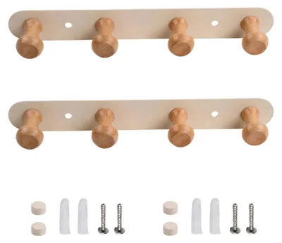 Wandhaken-Set 2er-Pack, 4 Holzhaken, 28 cm, für Flur und Wohnzimmer