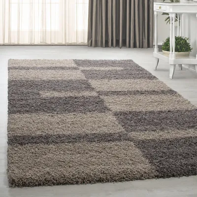 Obrázok produktu pre Homebyhome Koberec s vysokým vlasom, strihaný do chumáčov, kockovaný vzor, mäkký a hebký koberec do obývacej izby, pohodlný, rozmery: 140 × 200 cm