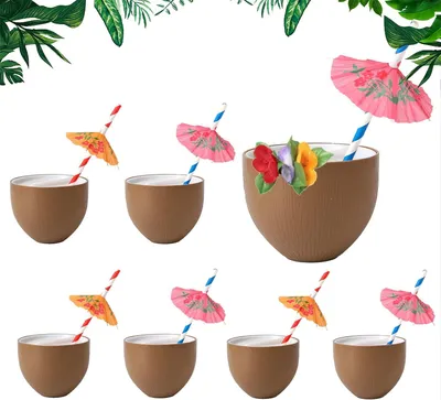 Immagine prodotto di Gukasxi, set di 6 bicchieri da cocktail hawaiani con cannucce di carta