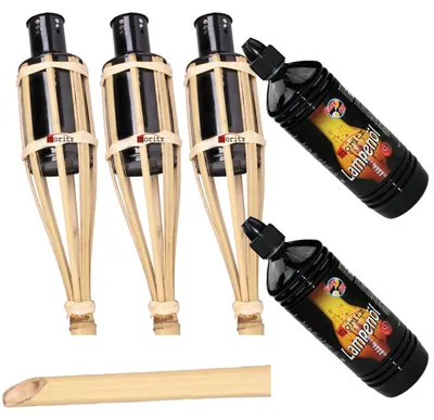 Produktbild von 3x Fackeln 90 cm + 2 Liter Lampenöl