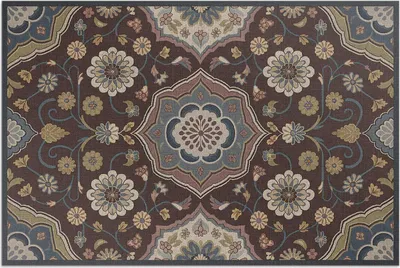 Produktbild von Blumen und Pflanzen Ornamente im Vintage-Stil – Vinylteppich – 150x225 cm – Outdoor Teppich – Terrasse – Wetterfest – Modern