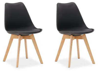 Produktbild von Küchenstuhl 2er Set Schwarz Schalenstuhl Kunststoff Holzbeine Esszimmerstuhl Skandinavisch