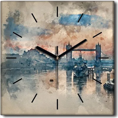 Produktbild von Coloray Uhr auf Leinwand 30x30 cm Wand Uhr Dekoration Wohnzimmer Segeltuch schwarze Hände -London River Bridge.