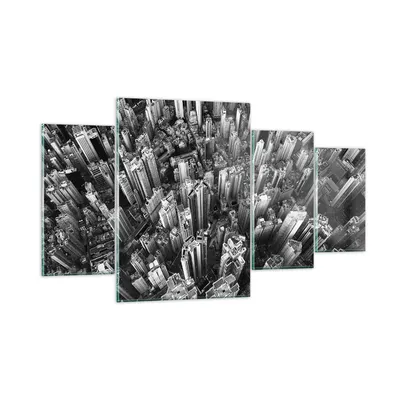 Produktbild von Bilder auf glas - 4 Teile - Wolkenkratzer mit Berge - 160x90cm - Glasbilder - Wandbilder - Bilder - zum Aufhängen bereit - Wanddekoration aus Glas - Glas Bilder - Wandbild auf Glas - GDL160x90-4453