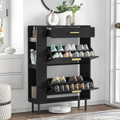 Schuhschrank mit 2 Klappen, Schublade, verstellbar, 75x24x105 cm