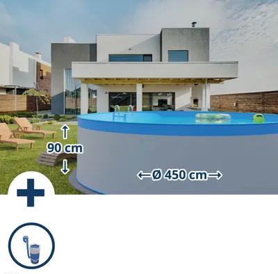 Produktbild von Stahlwandpool Set rund Acapulco 450x90 cm, Stahl 0,3 mm weiß, Folie 0,2 mm blau, overlap