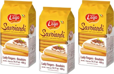 Produktbild von 3x Gastone Lago Savoiardi Traditionelle Sardische Kekse,an der Oberfläche leicht gezuckert mit leichtem Zitronenaroma 400g