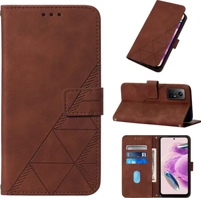 Produktbild von Hülle für Xiaomi Redmi Note 12s 4G Prägung Flip Leder Kartenfächer Schutzhülle mit Ständer Braun