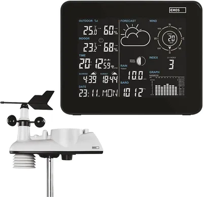 Produktbild von EMOS Profi WLAN Wetterstation mit WiFi und App, solarbetriebenem Außensensor - Regenmesser und Windmesser, Smart Funk Wetterstation, E5059