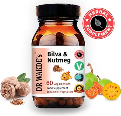 Produktbild von DR WAKDE'S Bilva & Nutmeg Kapseln | 60 Vegi Caps | Ayurveda-Supplement | Vegan | 100% Kräuter | Mengenrabatte | Am selben Tag Versand