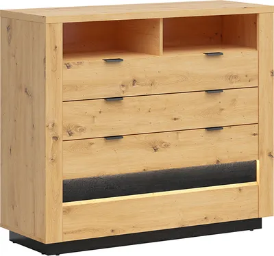 Produktbild von Kommode Glenn mit 4 Schubladen, Holzoptik und Schwarz, 116cm