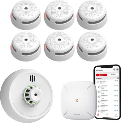 Produktbild von X-Sense Link+ Pro Intelligentes Brandschutzpaket - 6 XS01-M Rauchmelders, 1 XH02-M Hitzemelder und SBS50 Basisstation - Funktioniert über App