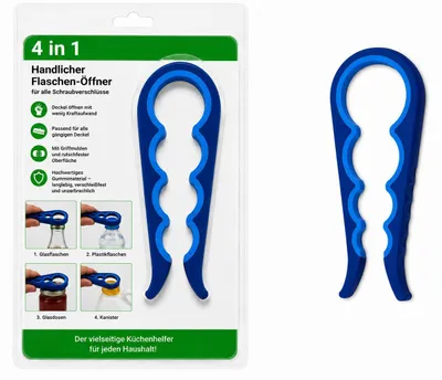 Produktbild von Flaschen + Dosenöffner Multifunktion 4 in 1 Blau, KI-generiertes Bild