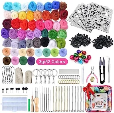 Produktbild von PromoHome® Komplettes Nadelfilz-Set für Anfänger - 52 Farben Filzwolle mit Zubehör