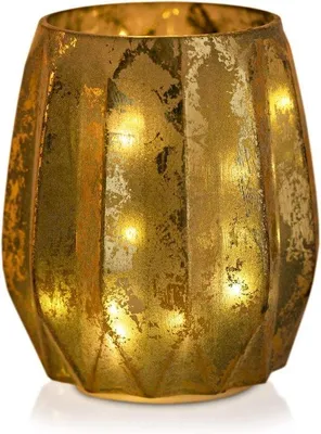 Productafbeelding van Glasdeko-lichttuin, geglazuurd in groen-goud, met LED-verlichting