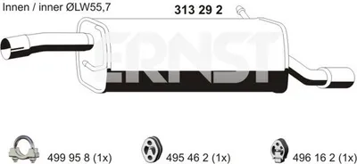 Produktbild von ERNST 313292 Endschalldämpfer für FORD Fiesta Mk5 Schrägheck (JH1, JD1, JH3, JD3) Auspuff