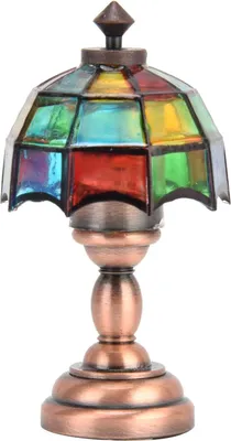 Image de 1:12 Dollhouse Wireless LED Desk Lampe de bureau miniature avec abat-jour coloré