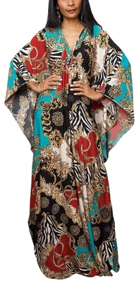 Produktbild von Solidchoice – Blumiger Kaftan-Strandkleid im Bohemian-Stil, erhältlich in großen Größen
