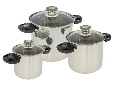 Zdjęcie produktu dla Bo-Camp Elegance Compact 3, Zestaw garnków, Stal nierdzewna, 6 l, Srebrny, Czarny, 2,3 kg