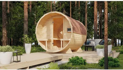 Produktbild von Fasssauna Karibu Rondi 2 inkl. 9 kW  Ofen u.ext. Steuerung mit Holztüre und Isolierglas wärmegedämt