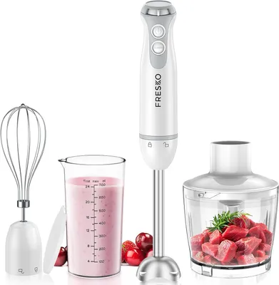 Produktbild von 4-in-1 Stabmixer 1000W Edelstahl mit stufenloser Geschwindigkeit + Turbo, 500ml Zerkleinerer & 700ml Messbecher – Küchenmixer Set