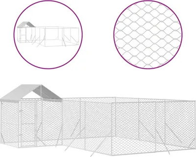 Image de vidaXL Chenil d'extérieur avec toit argenté 6x6x2,5m Acier galvanisé