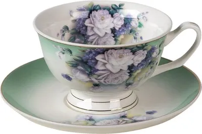 Image de Tasse à café Clayre & Eef, vert/blanc, 200 ml avec soucoupe