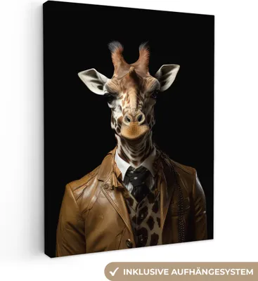 Produktbild von MuchoWow® - Leinwandbilder - Giraffe - Porträt - Braun - Tier, Wandbild, Wanddeko Bilder Wohnzimmer, 90x120 cm