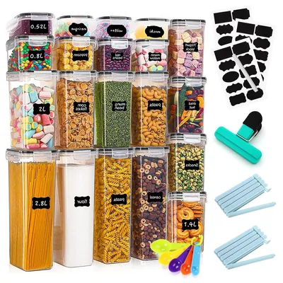Zdjęcie produktu dla Pojemniki na żywność z pokrywką - Zestaw 20 szt. - Szczelne - 0,5 do 2,8 l - Plastik PP