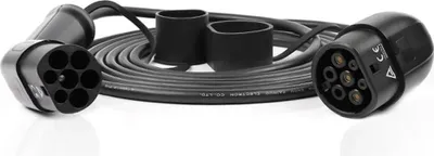 Zdjęcie produktu dla Kabel do ładowarki samochodowej - EEMF3215K - Mode 3 - Type 2 to Type 2 (IEC 62196) - 32 A AC - 1-fazowy 110-250 V - 5 m - IP66 - Czarny