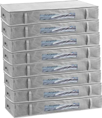 Produktbild von Unterbettkommode 8er Set mit Sichtfenster, Aufbewahrungsbox mit Griff, grau
