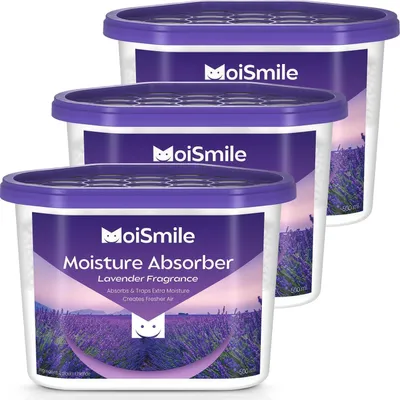Productafbeelding van Vochtvreter, 3-delig, lavendelgeur, luchtontvochtiger voor badkamer, auto, kelder, 300 gram