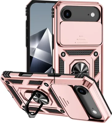 Produktbild von Hülle für iPhone Air mit Schiebe Kamera Schutz und Ringhalter Ständer Hybrid Schutzhülle Rosa