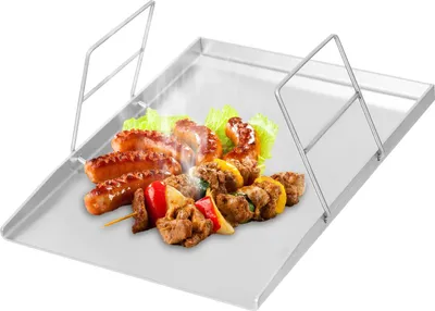 Obrázek produktu pro Grilovací deska – Plancha – nerezová ocel – 45 × 34 cm – zvýšené okraje – rukojeti – plochý povrch