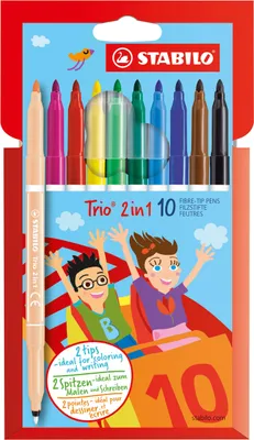 Produktbild von Filzstift und Fineliner in einem - STABILO Trio 2 in 1 - 10er Pack mit 10 verschiedenen Farben