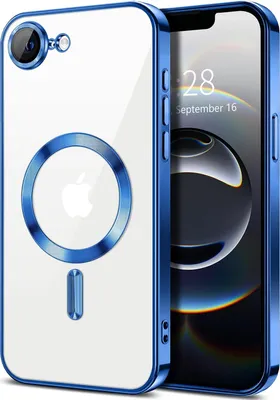 Obrázek produktu pro Magnetické čiré pouzdro pro iPhone 16e/iPhone 17e, kompatibilní s MagSafe, galvanicky pokovené ochranné pouzdro s ochranou fotoaparátu Modrý