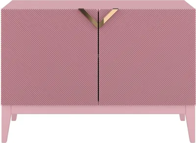 Produktbild von Visby Demi Long 2D Kommode Mit Gefrästen Fronten / Massive Buche / TV-Lowboard Mit 2 Türen / TV-Schrank Mit Dekorativen Fronten Und Goldgriffen / 100/70 Cm / Rosa