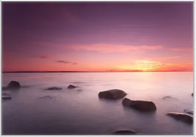Produktbild von Wallario Wandbild Nebel am See bei Sonnenuntergang, Größe: 70,30 x 100,30 cm, Poster mit weißem Kunststoffrahmen