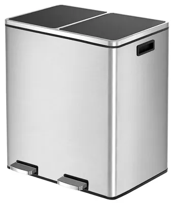 Produktbild von Küchen Mülleimer 60 L aus Edelstahl - Doppelter Recyclingbehälter - Rechteckig - Mit Deckel