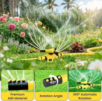 Produktbild von Gartensprenger, 360° rotierend - 3-armiger Rasensprenger - 12 Düsen - Ideal für Garten und Rasen